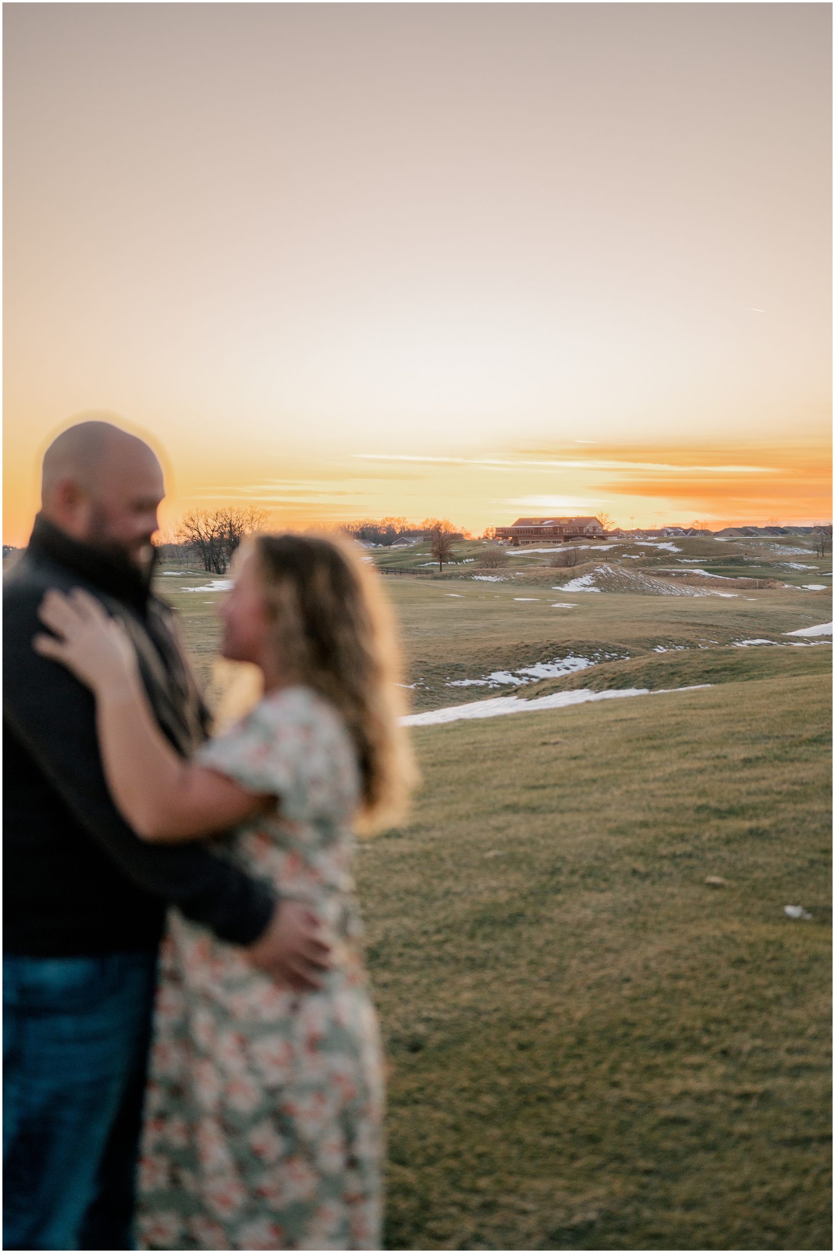 Dreamy sunset for a golf course engagement session