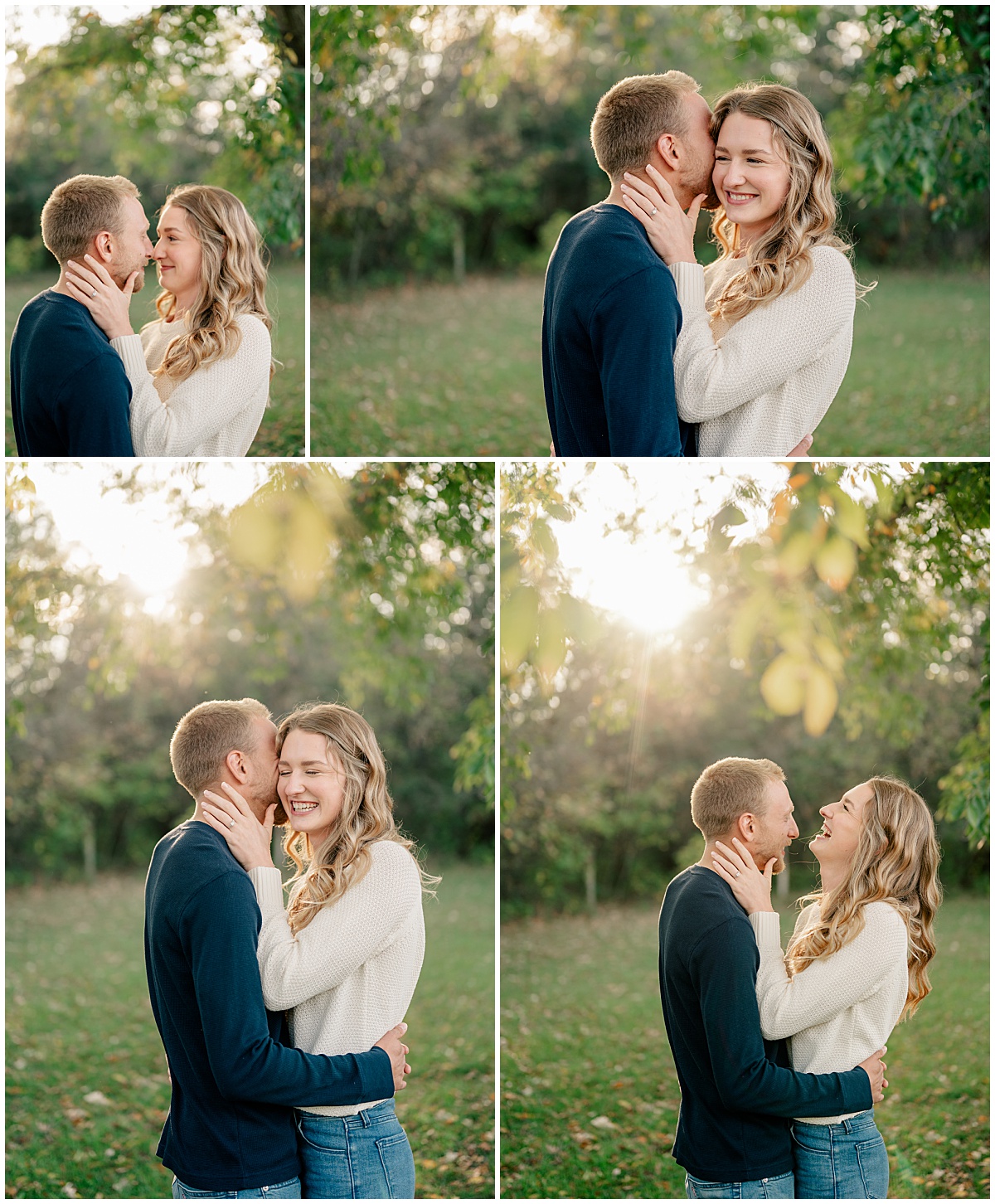couple stands close as they laugh together by Minnesota Wedding Photographer