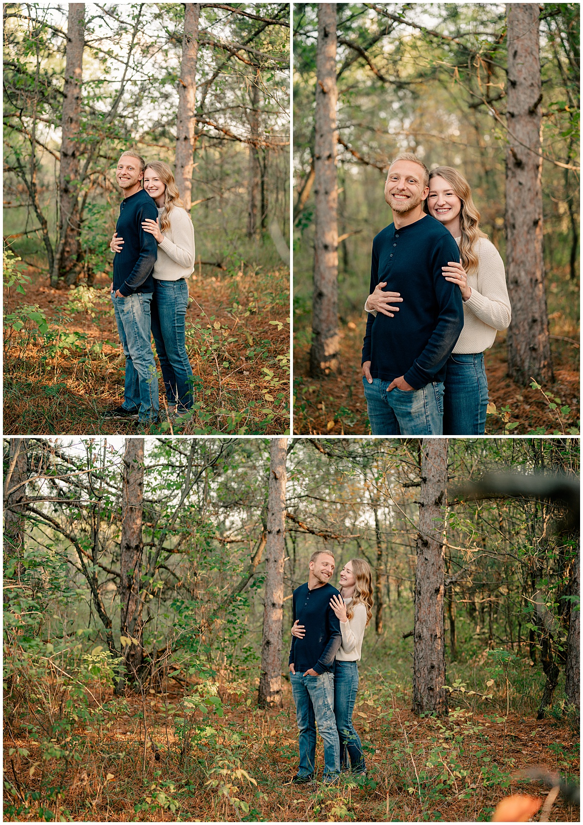 bride-to-be hugs husband-to-be from behind by Minnesota Wedding Photographer