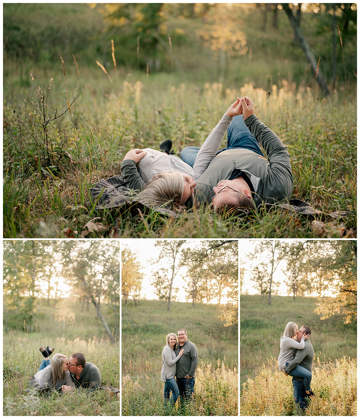 man and woman lay on a blanket on the ground as they hold hands by Minnesota Wedding Photographer