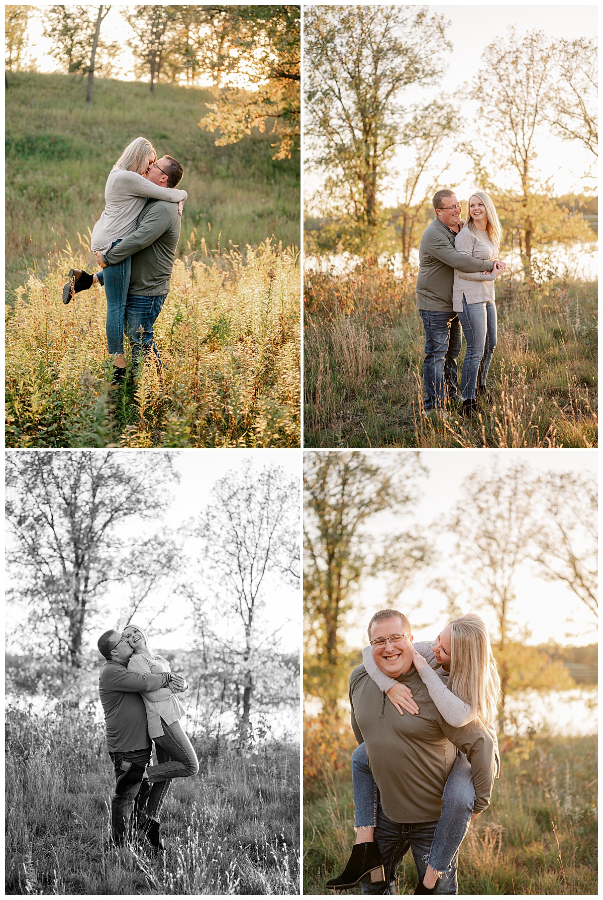 man carries woman on his back as they laugh during golden hour by Rule Creative Co