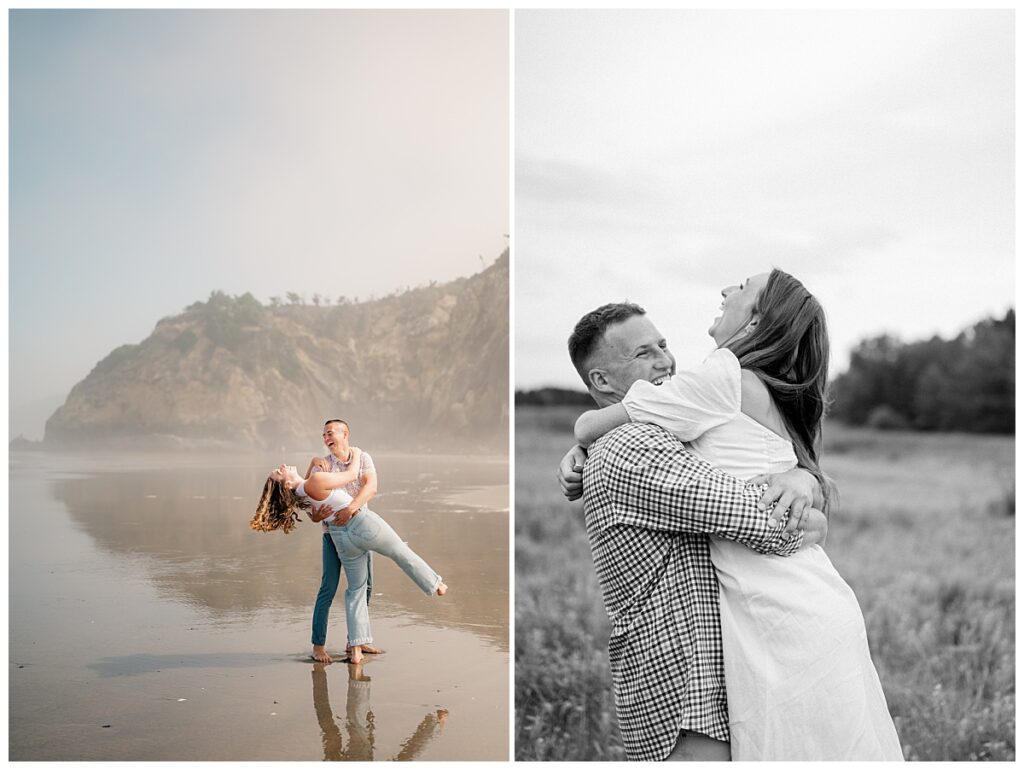 couples laugh together while hugging by Minnesota wedding photographer