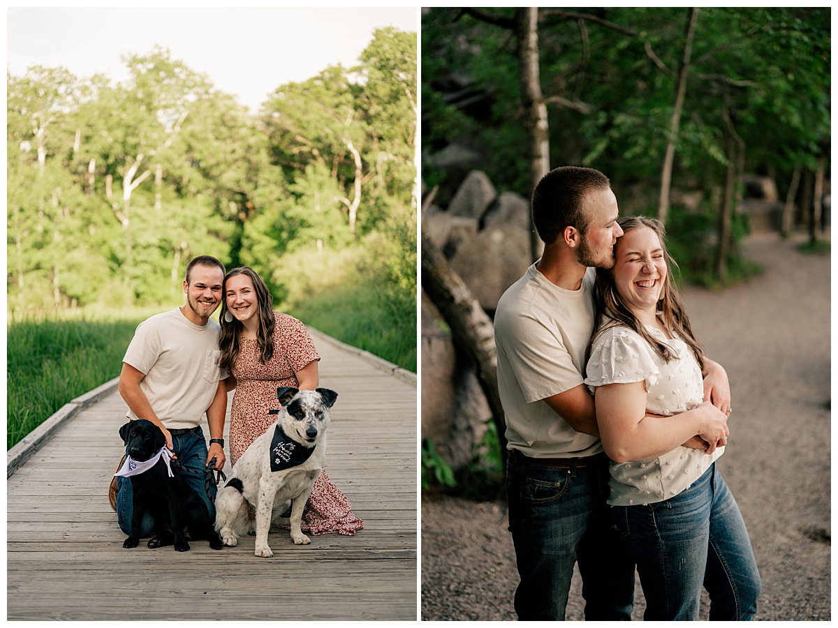 woman laughs as her partner wraps arms around her by Minnesota photographer