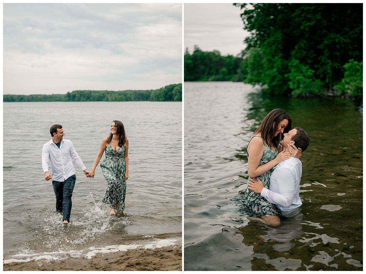 woman sits on man's lap in water and leans in to kiss him by Rule Creative Co