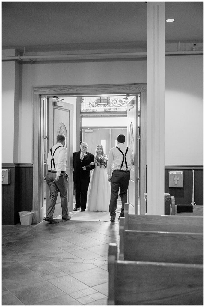 bride appears at back of church instead of first look