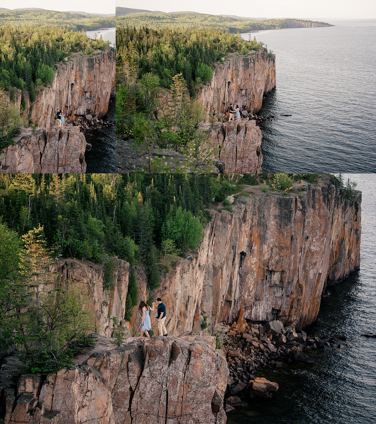 woman and man dance on cliffside by Minnesota wedding photographer