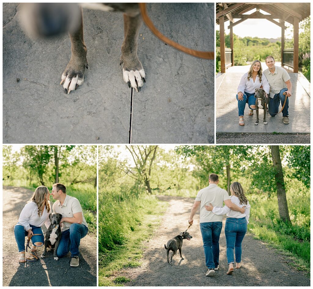 dog joins couple during engagement session by Minnesota wedding photographer