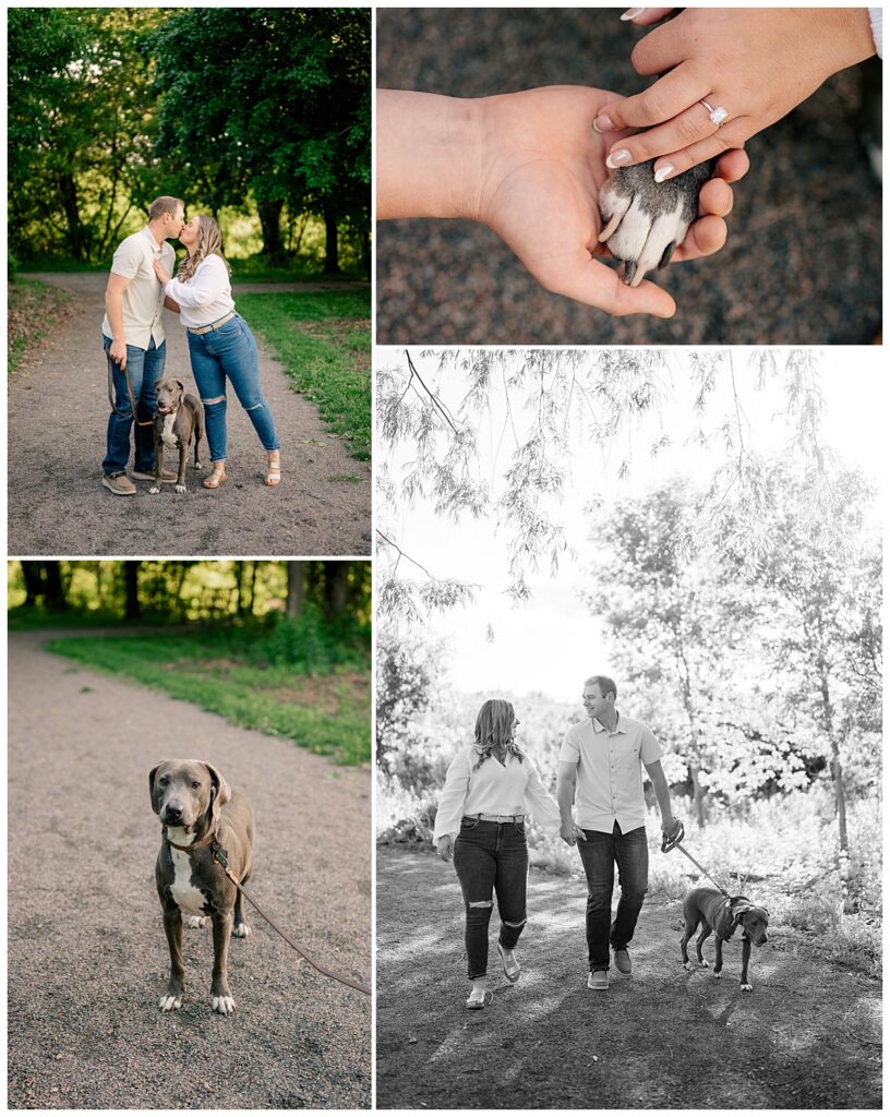 couple shows off engagement ring with dog's paw by Rule Creative Co