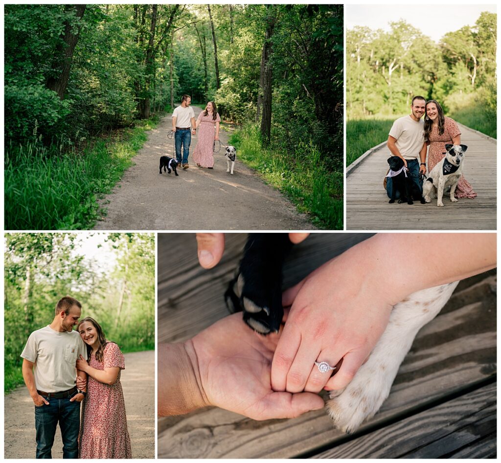 woman shows off engagement ring holding fiance's hand by Minnesota wedding photographer