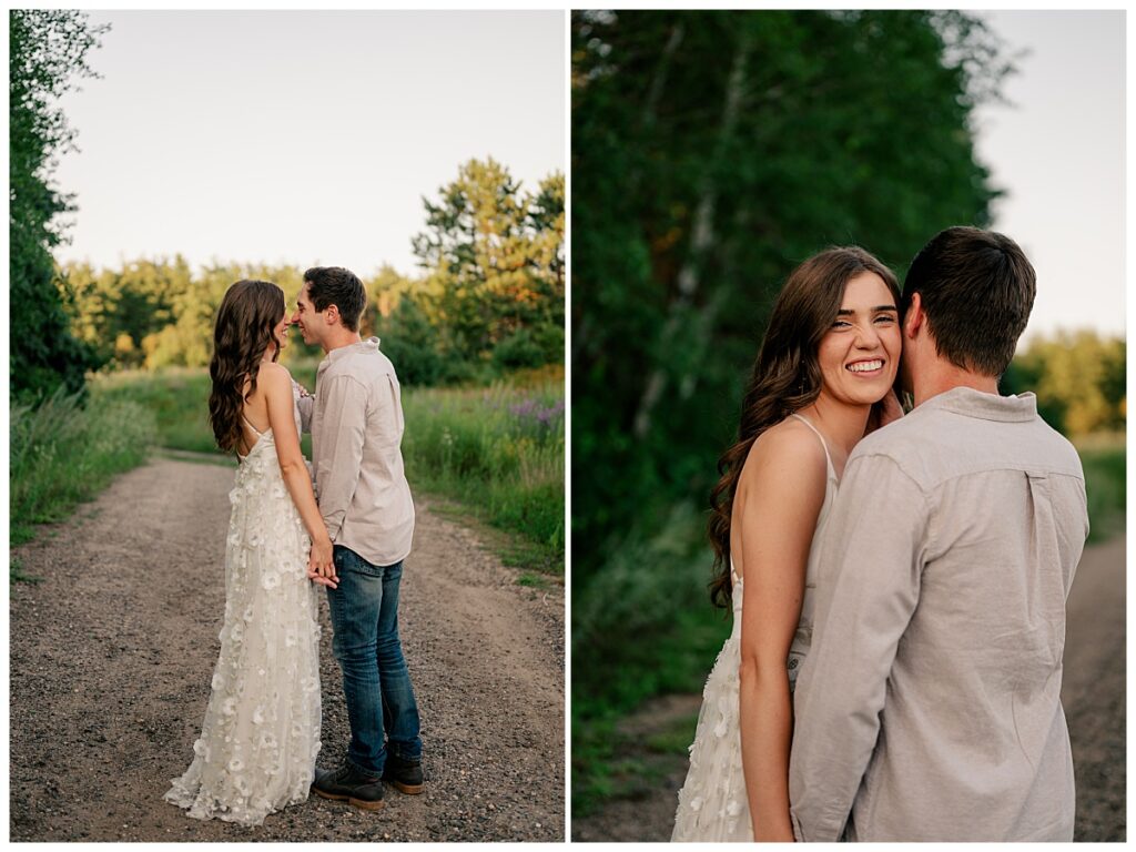 woman smiles looking over fiancée's shoulder by Rule Creative Co