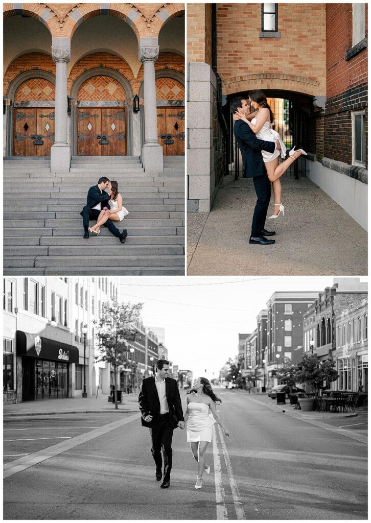 man lifts bride-to-be as she puts arms around his neck by Rule Creative Co