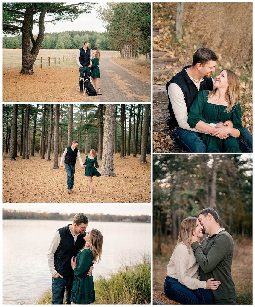 couple takes a stroll on path at My Favorite Central Minnesota Engagement Session Locations