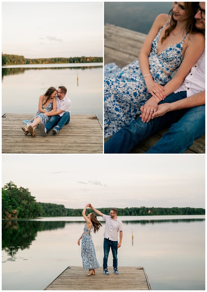 man spins his bride-to-be on dock by Rule Creative Co