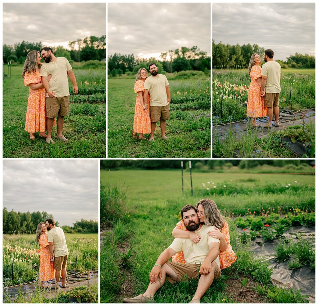 woman kisses man who is sitting on ground by Minnesota photographer