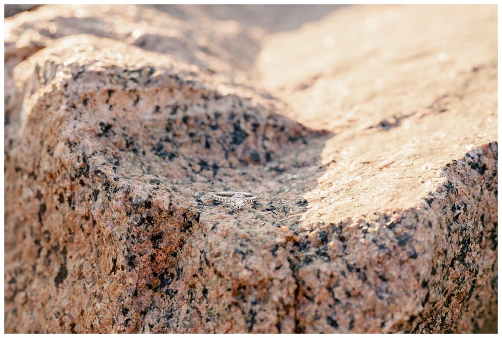 wedding ring sits on rock by Rule Creative Co