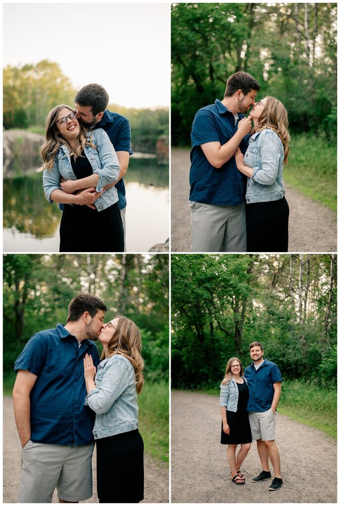 man tips woman's chin up to kiss her by Minnesota wedding photographer