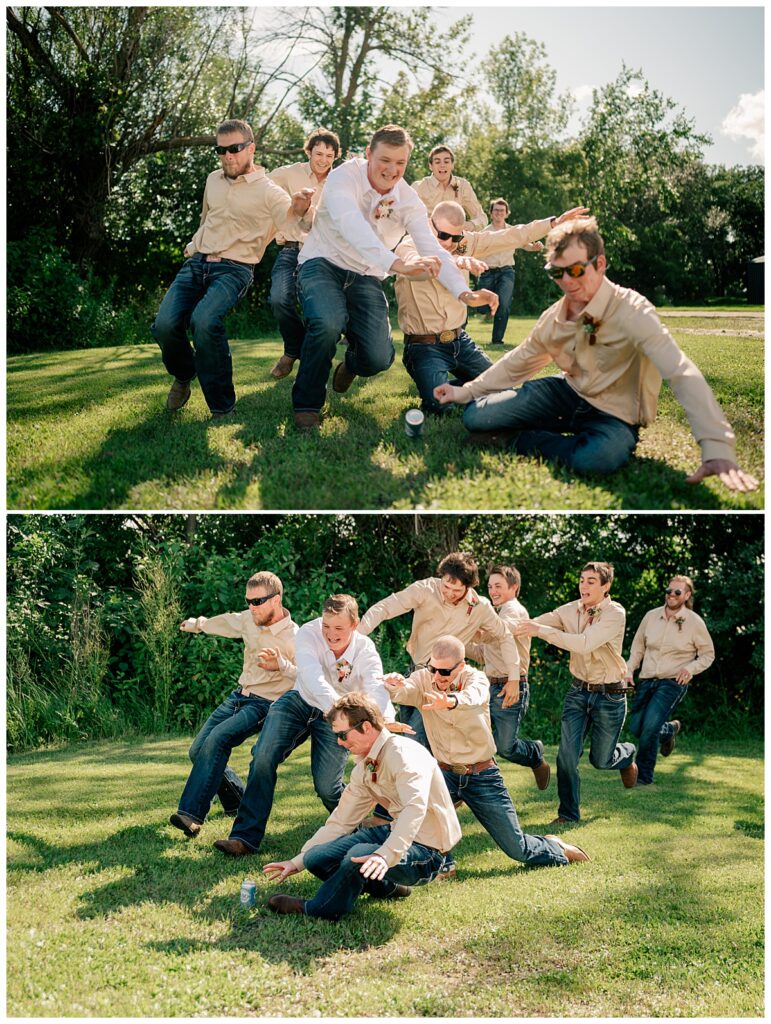 groomsmen race toward can of beer by Rule Creative Co