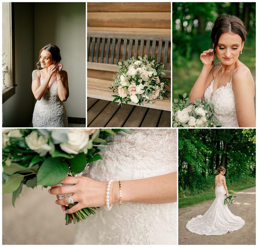 bride looks over her shoulder as her gown is spread out behind her by Rule Creative Co