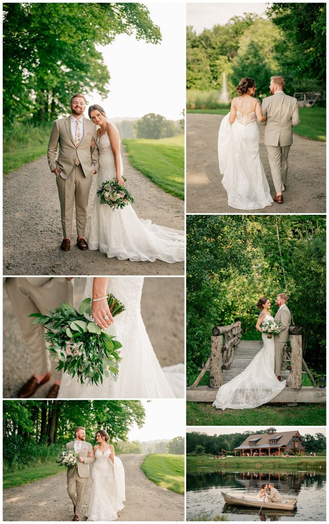 bride and groom walk down path together by Rule Creative Co