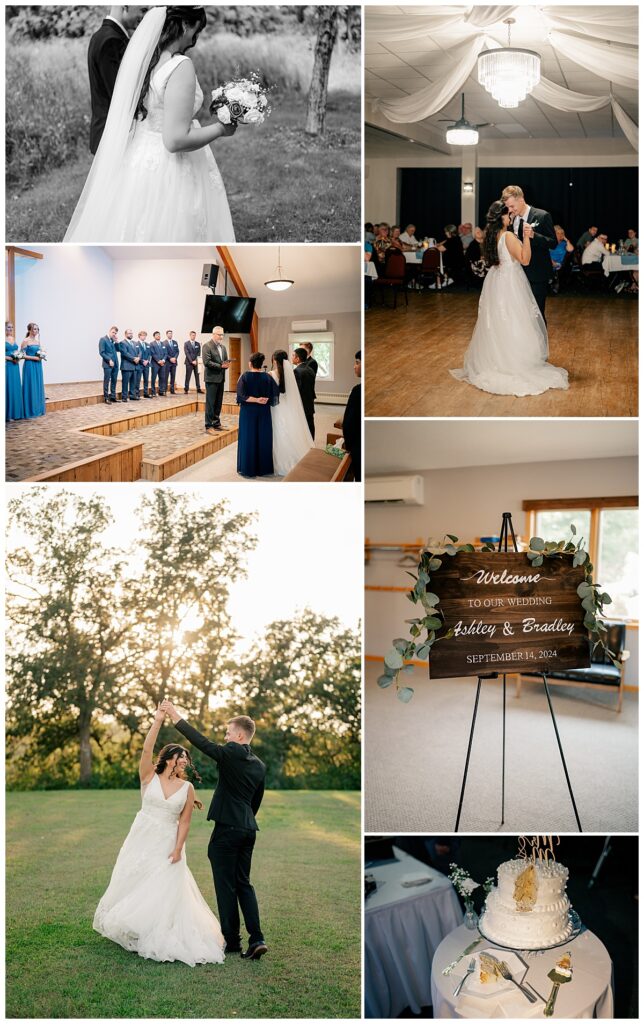 man spins woman in field by Minnesota wedding photographer