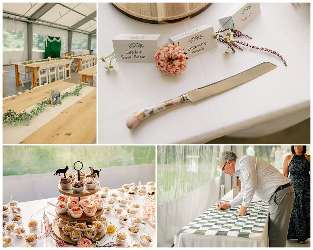 reception details include desserts and quilt guest book by Rule Creative Co