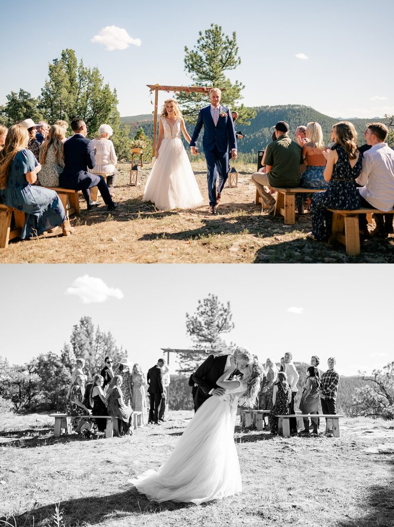 Newlyweds share a kiss and dip after ceremony for Black Hills elopement 