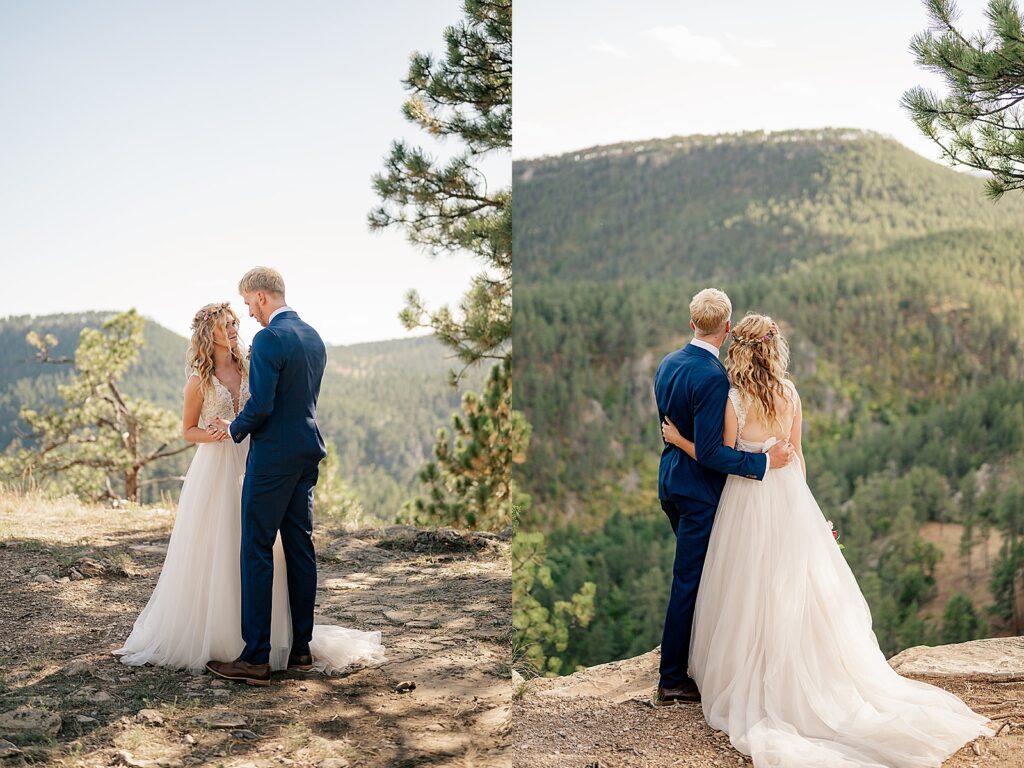 blond woman in white dress on mountaintop with her man by Rule Creative Co 