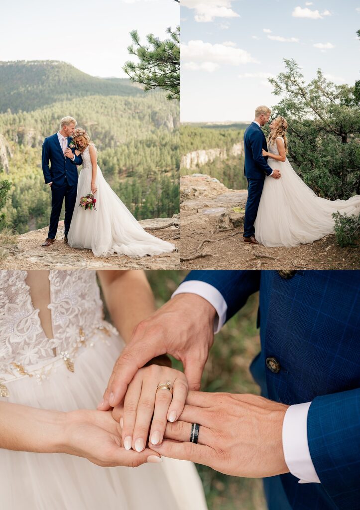 newlyweds show off their rings after ceremony for Black Hills elopement 