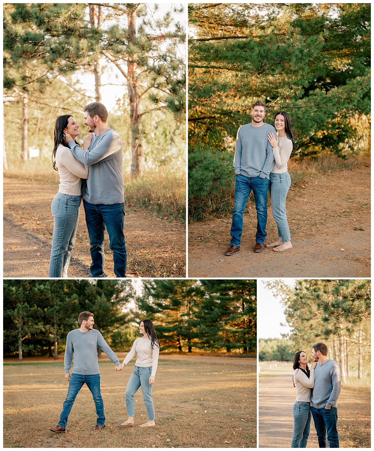 couple in sweaters walk together in Belle Prairie Park