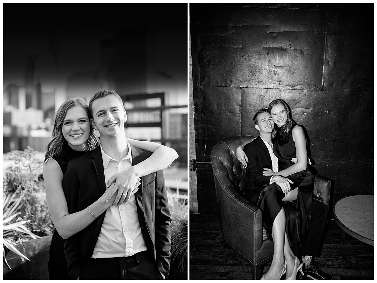 couple embrace in hotel chair by Minnesota wedding photographer 