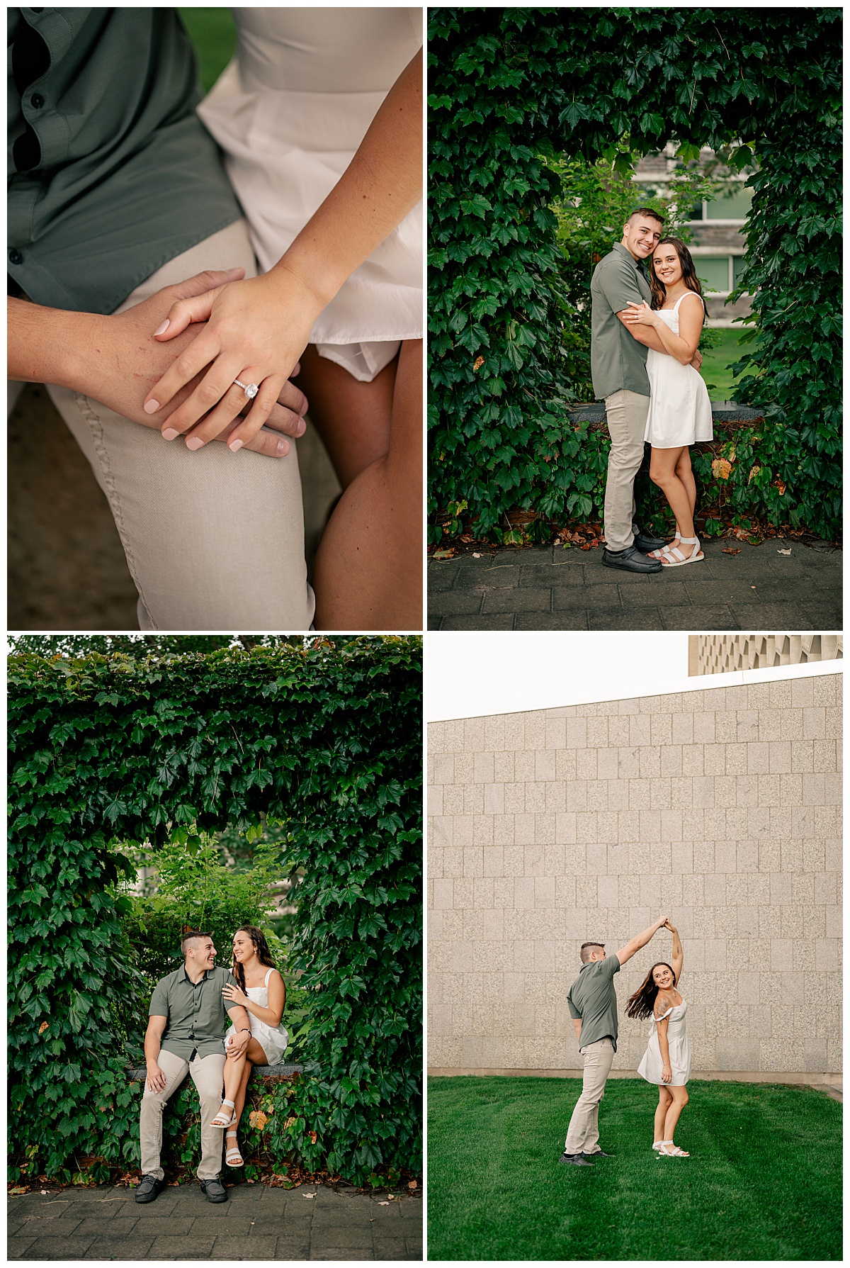 man and woman show off engagement ring in arboretum by Rule Creative Co