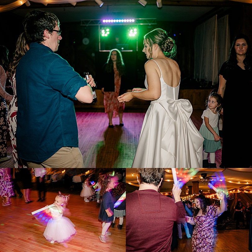 bride dancing with her guests at Romantic Winter Wedding in Brooten