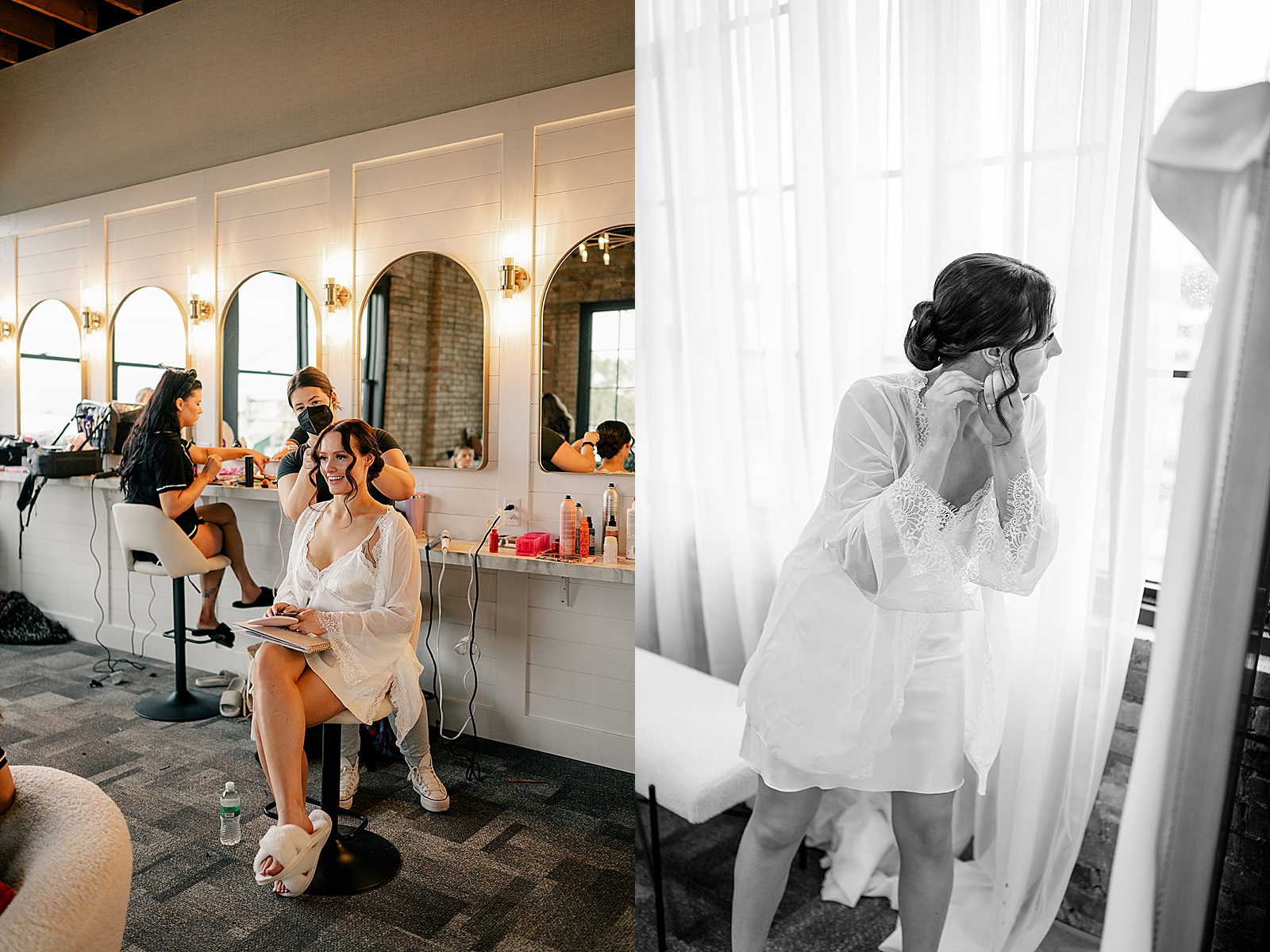 bride getting ready in suite for Harvester Square wedding