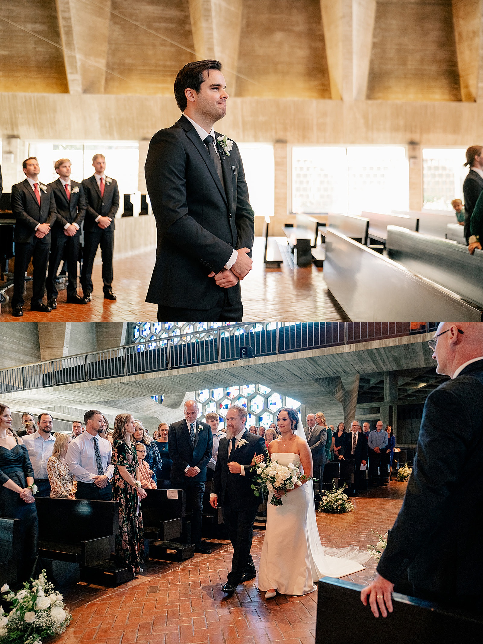 man waits at alter as bride walks down the aisle by Rule Creative Co