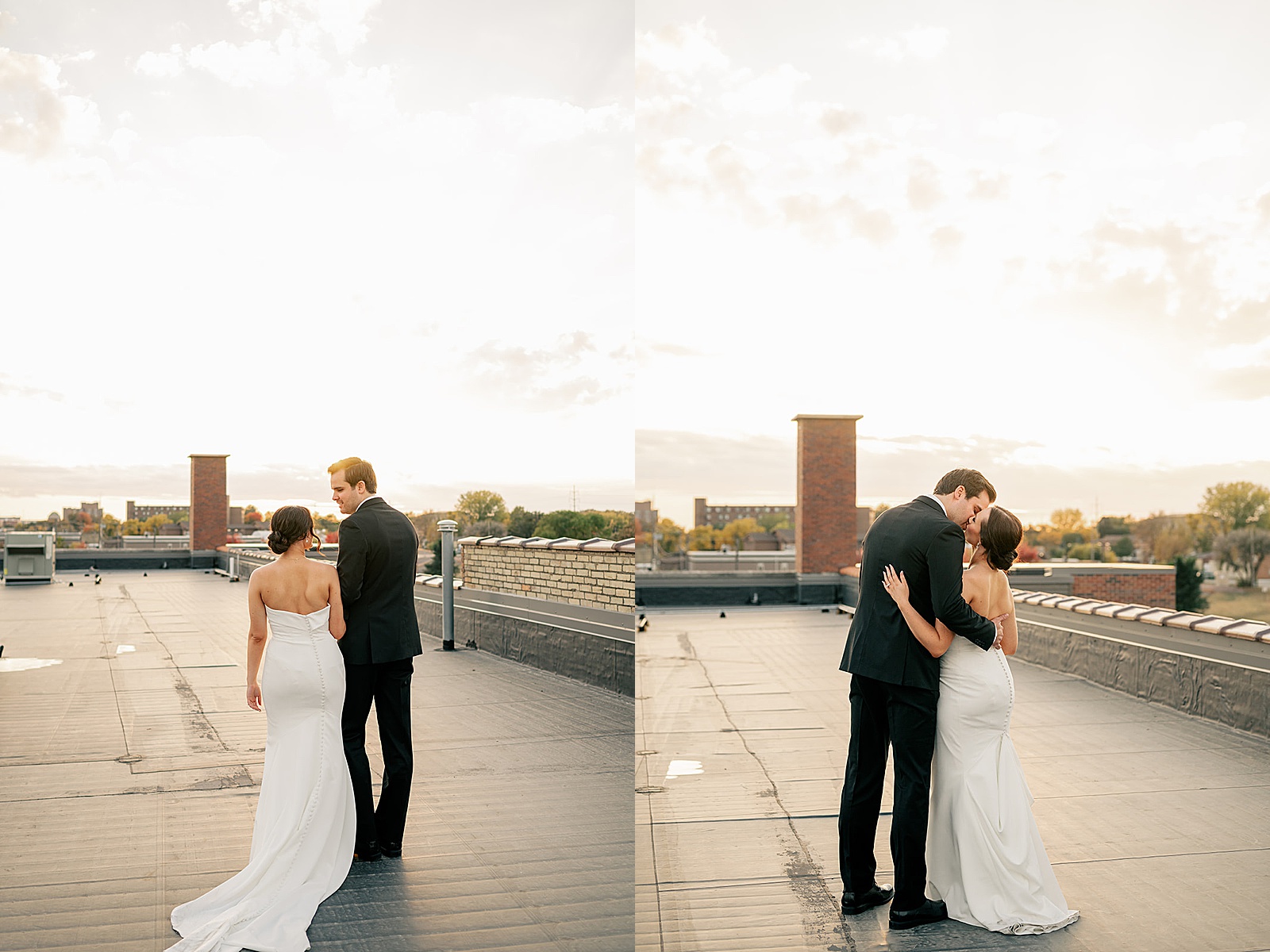 newlyweds walking on rooftop in St. Cloud by Rule Creative Co