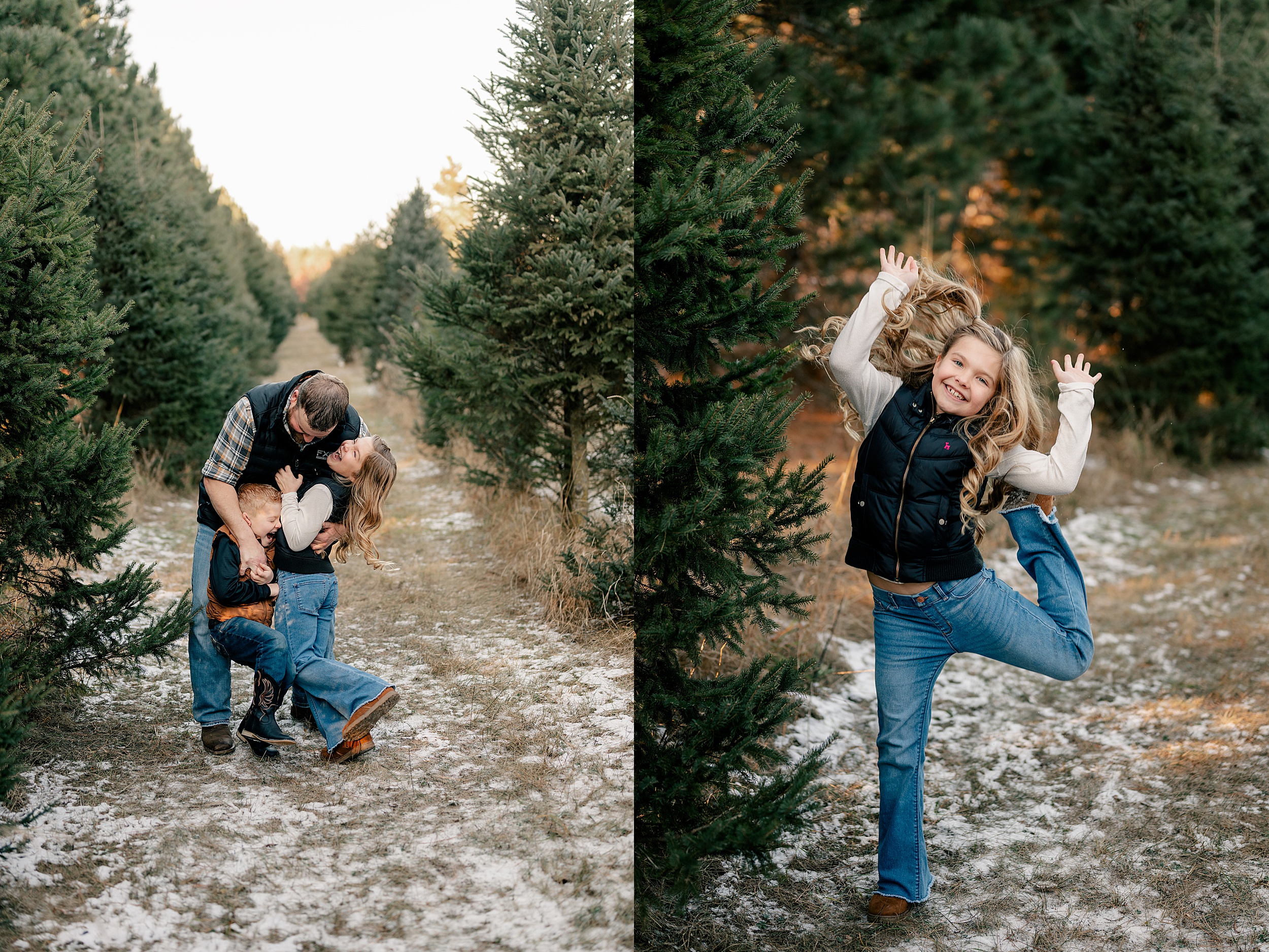 Dad hugs childen at christmas tree farm by Rule Creative Co.