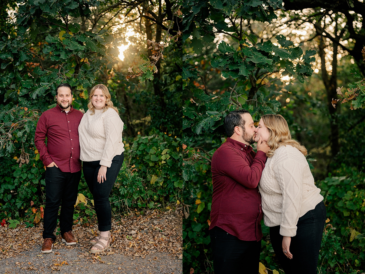 couple kisses under trees during golden hour by Rule Creative Co