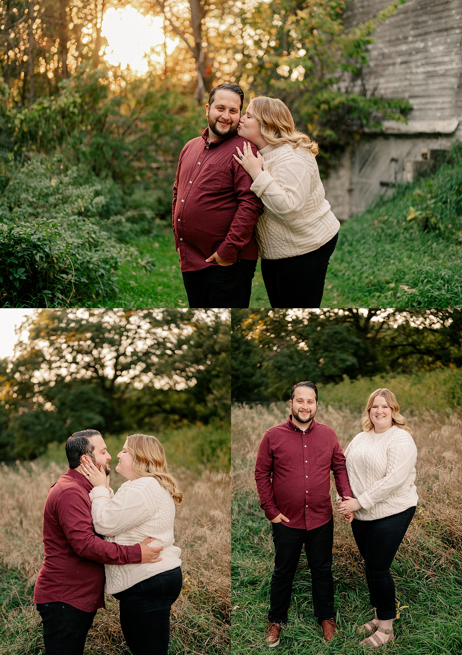 woman kisses her fiancé outside at Bend in the River Regional Park