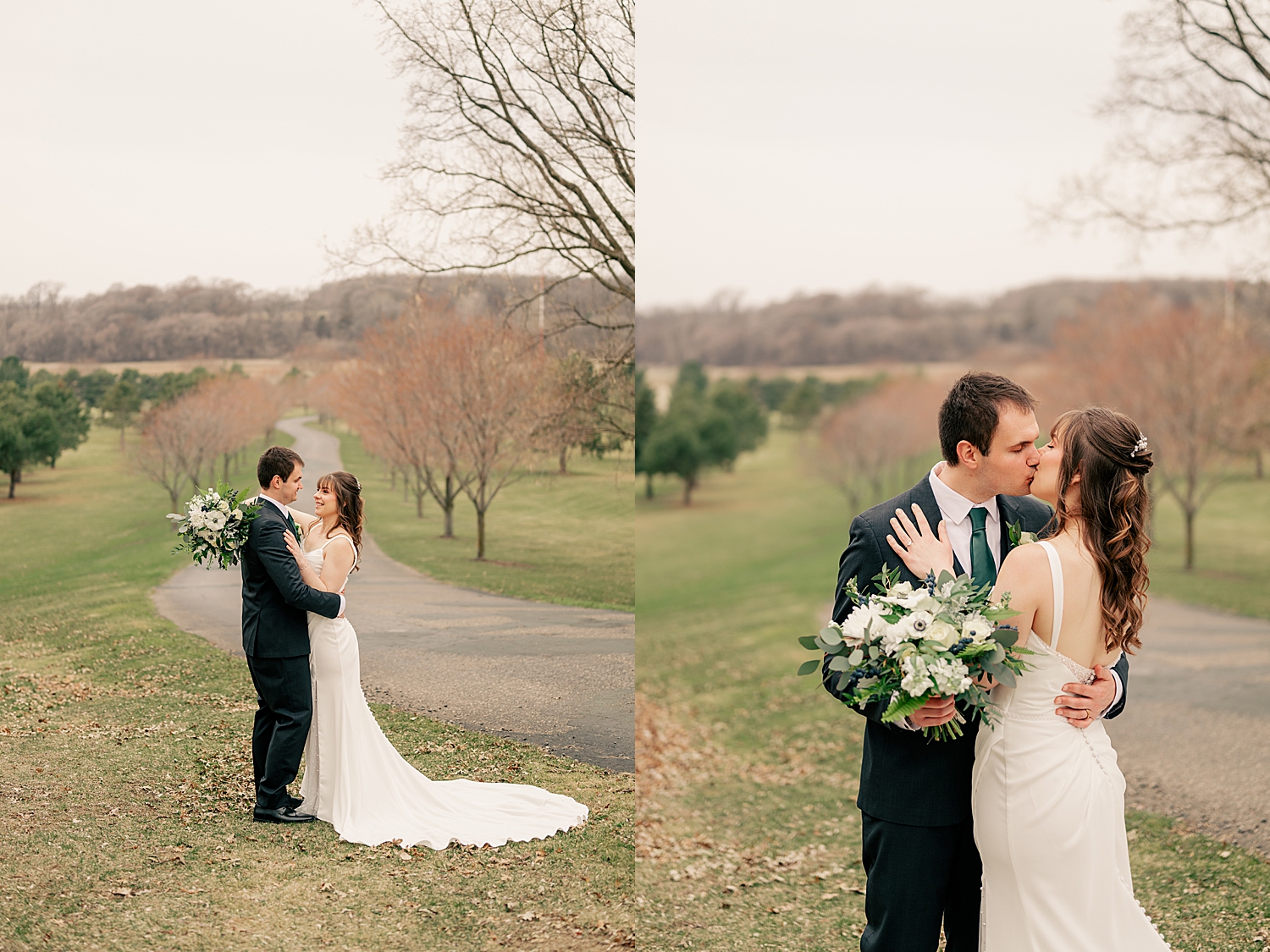 couple kiss on old road in Fall by Rule Creative Co