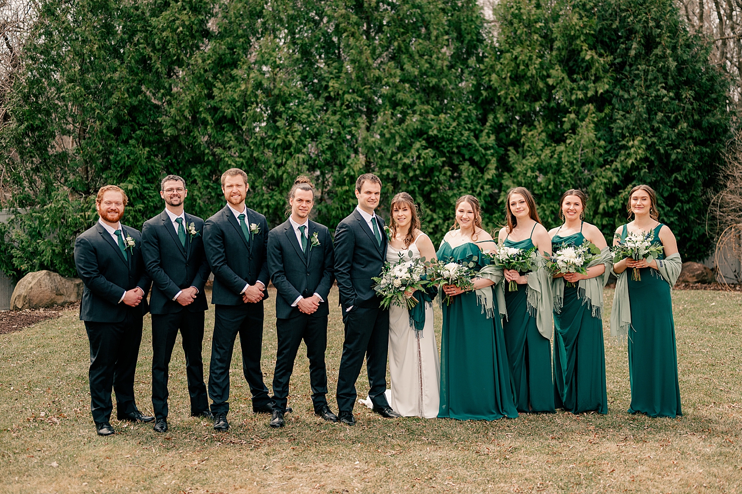wedding party in green and black at Kilkarney Hills Golf Course