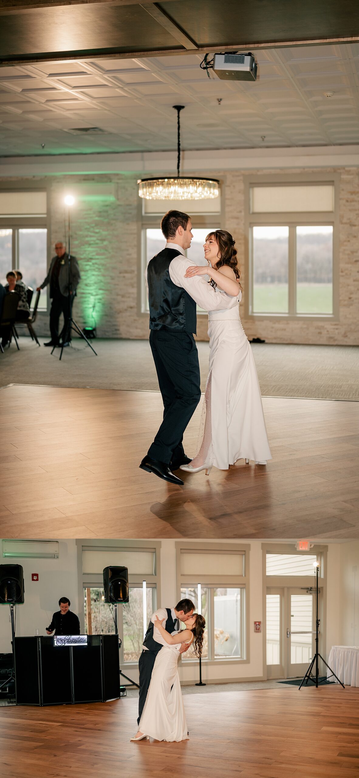 man dips wife for kiss on dance floor at Kilkarney Hills Golf Course
