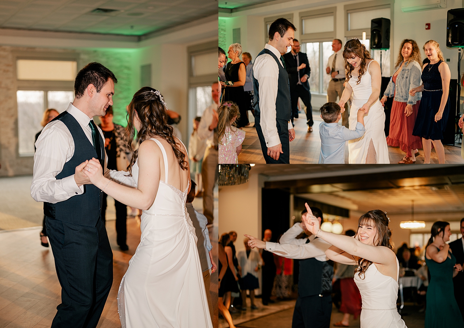 newlyweds dance with their guests by Minnesota wedding photographer