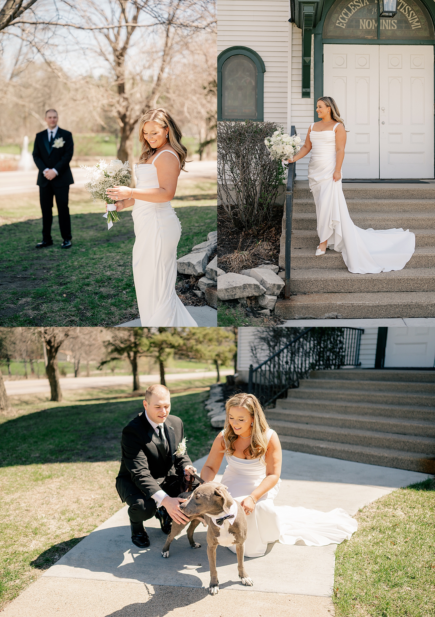 bride in wrap dress stands on stairs by Rule Creative Co