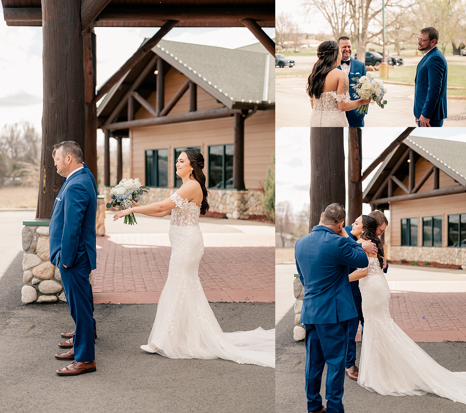 bride does first look with her brothers by Minnesota wedding photographer