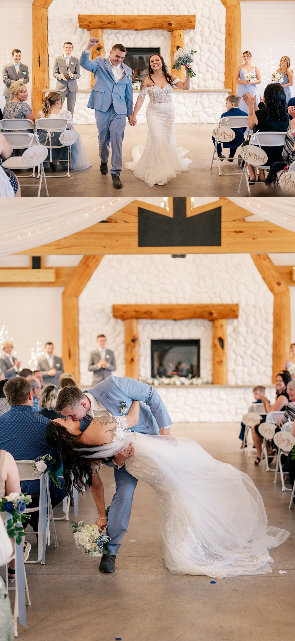 man dips new wife for a kiss on aisle by Rule Creative Co