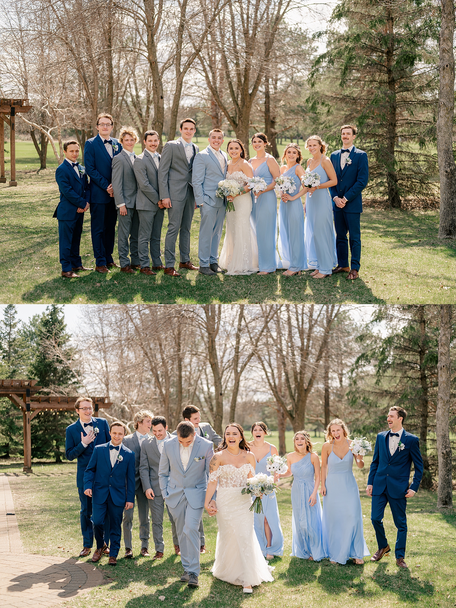 blue themed bridal party outside at The Grands at Mulligan