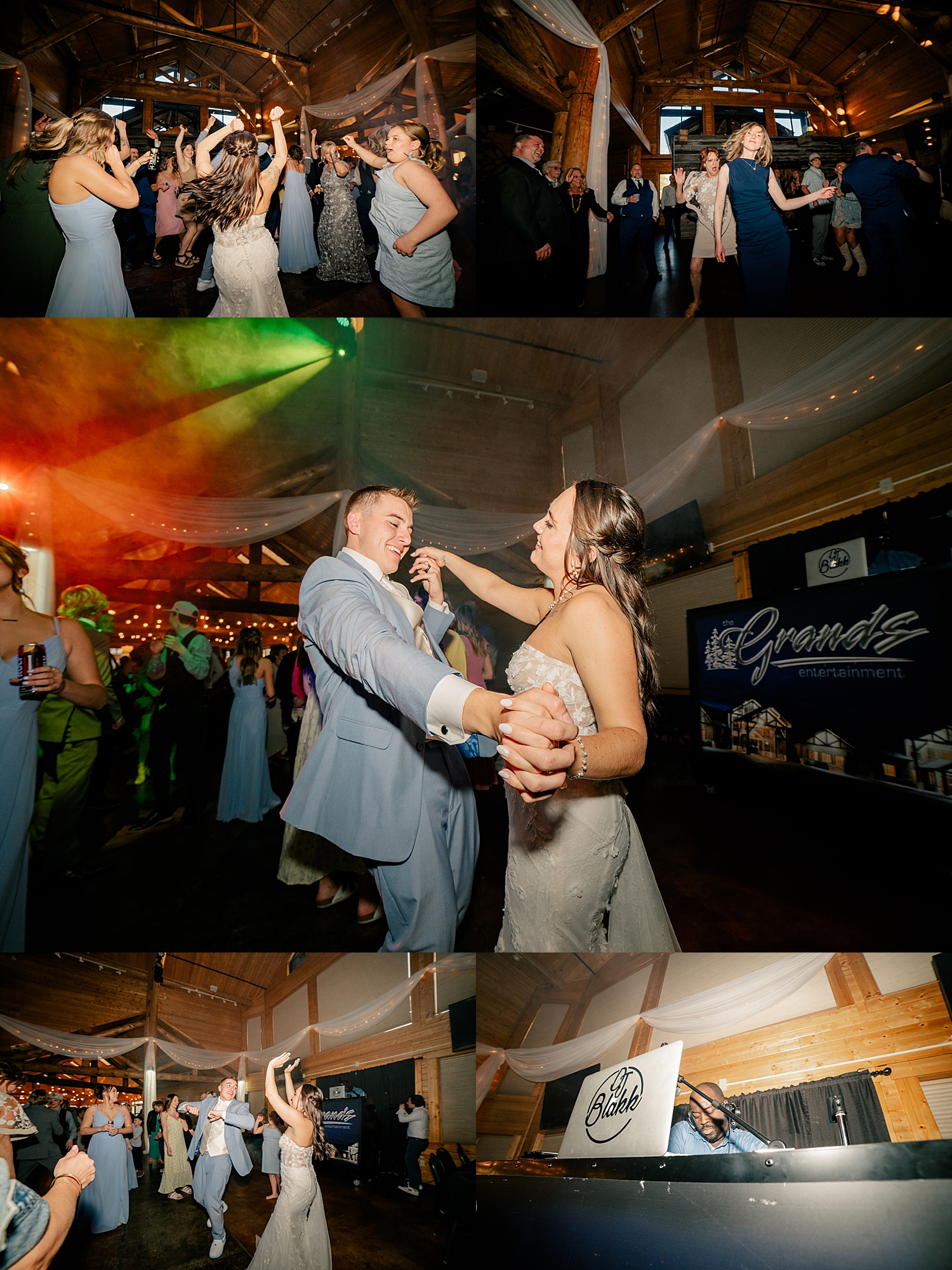 guests dance at reception at The Grands at Mulligan