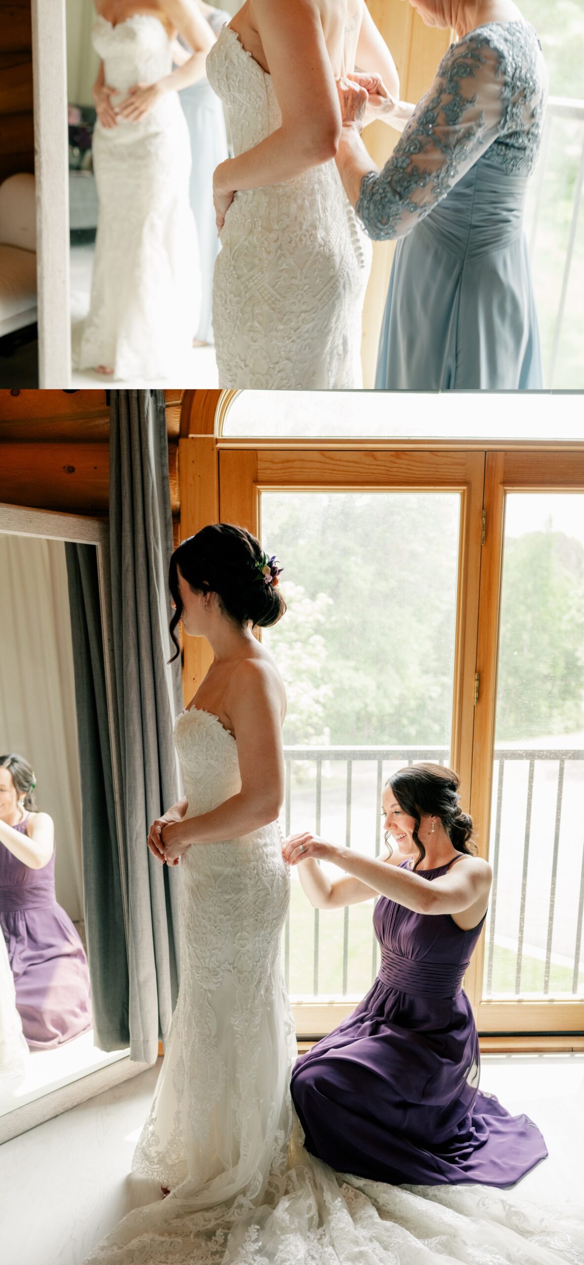 Bride getting into wedding dress by Rule Creative Co