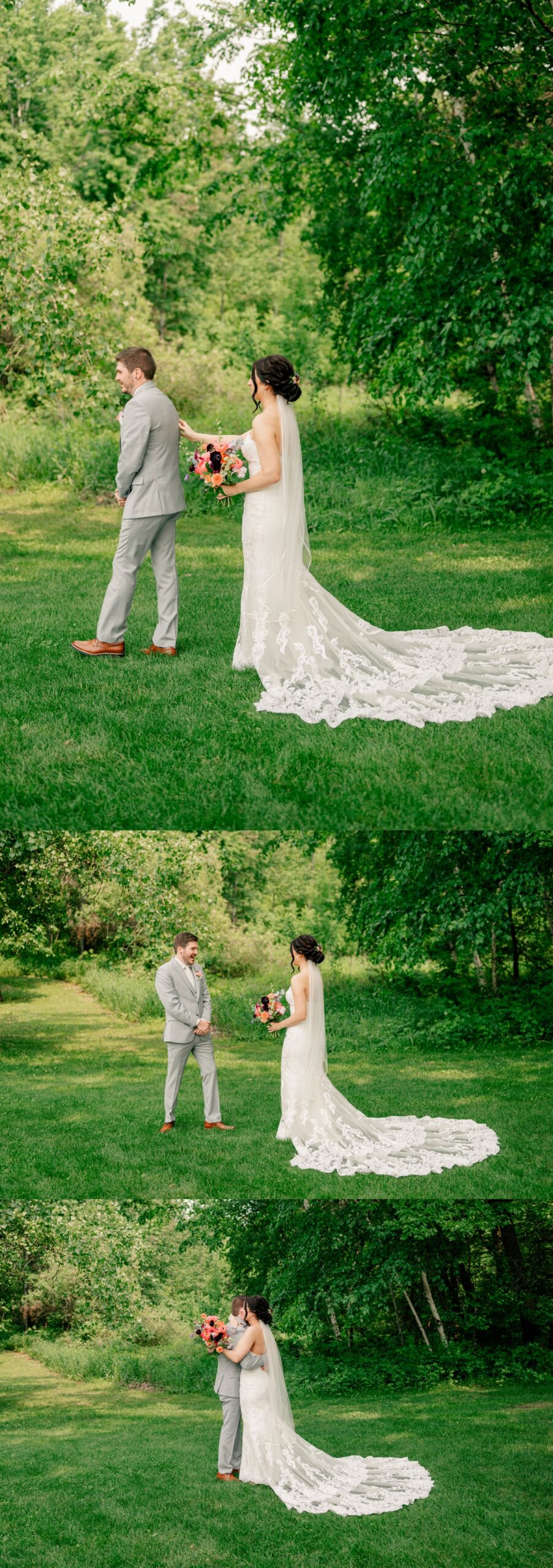 Bride and groom, having their first look by Rule Creative Co