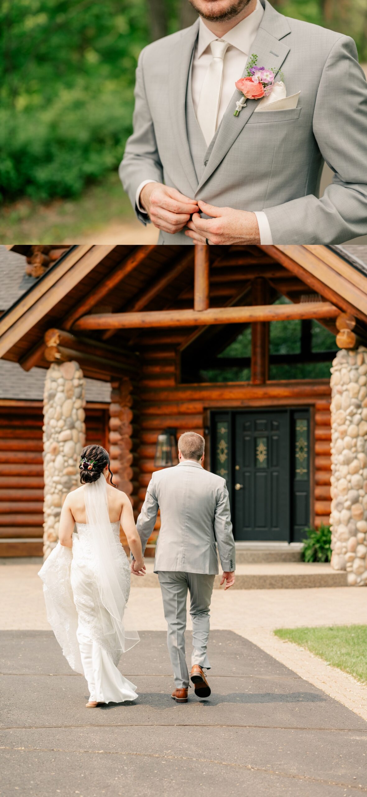 Minnesota Wedding Photographer captures groom, buttoning suit, jacket